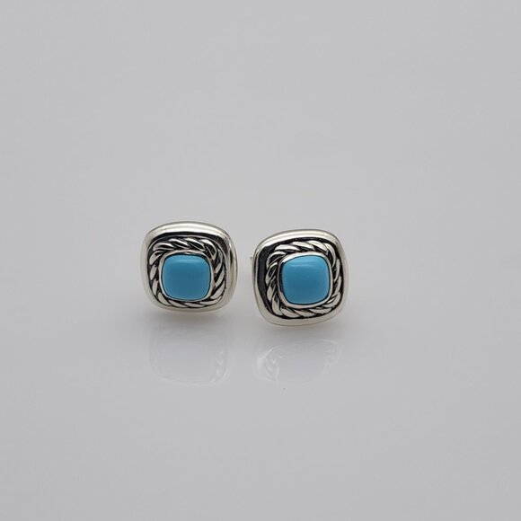David Yurman Albion Earrings with 7mm Turquoise in Sterling Silver 925 - Picture 4 of 4